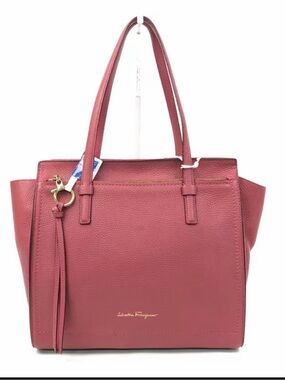 Salvatore Ferragamo Amy bag Rose-Red Pebbled Leather Tote with Tassel